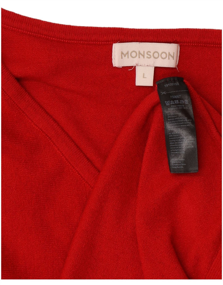 Pulover pentru femei Monsoon cu decolteu în V UK 16 Poliester roșu mare