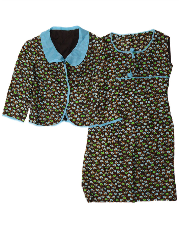 VINTAGE Set 2 piese mâneci 3/4 pentru femei UK 14 Medium Black Floral