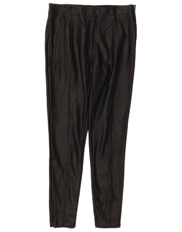 Topshop Pantaloni subțiri din piele artificială pentru femei UK 12 Medium L30 L28 Negru