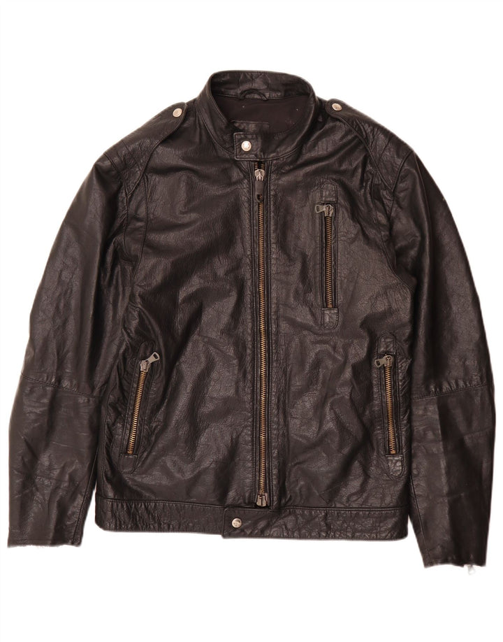Jachetă pentru motociclist din piele vintage pentru bărbați IT 52 Large Black