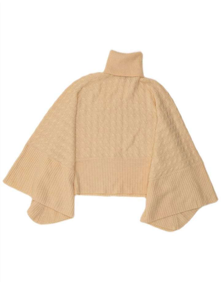 MAX MARA Pulover poncho pentru femei cu gât rulat UK 10 mic bej lână virgină