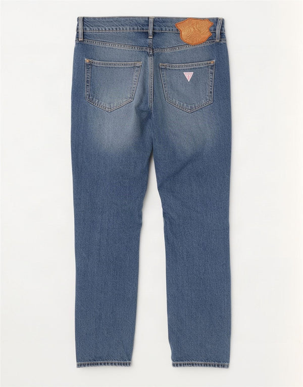 Blugi drepte pentru femei Guess cu talie mare W28 L30 bumbac albastru