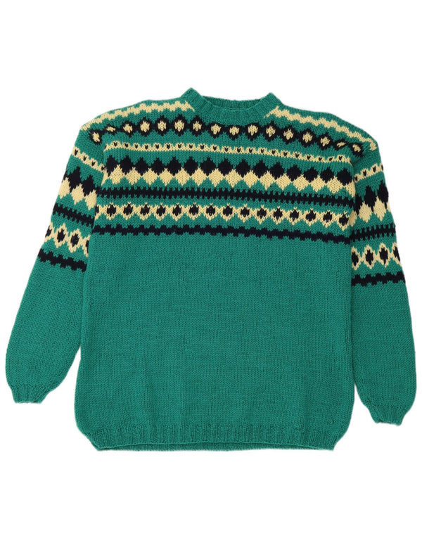 Pulover VINTAGE pentru femei cu decolteu triplu UK 14 Large Green Fair Isle