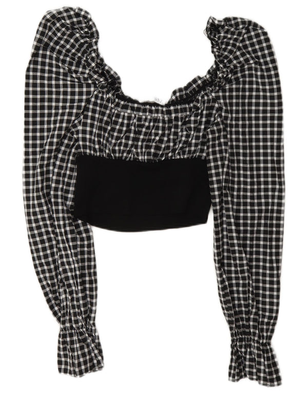 Crop Top cu mânecă lungă pentru femei Zara UK 12 Medium Black Gingham Poliamidă