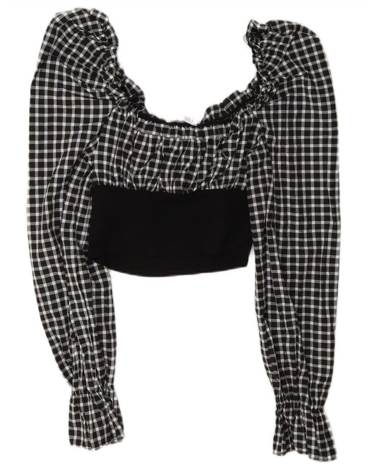 Crop Top cu mânecă lungă pentru femei Zara UK 12 Medium Black Gingham Poliamidă