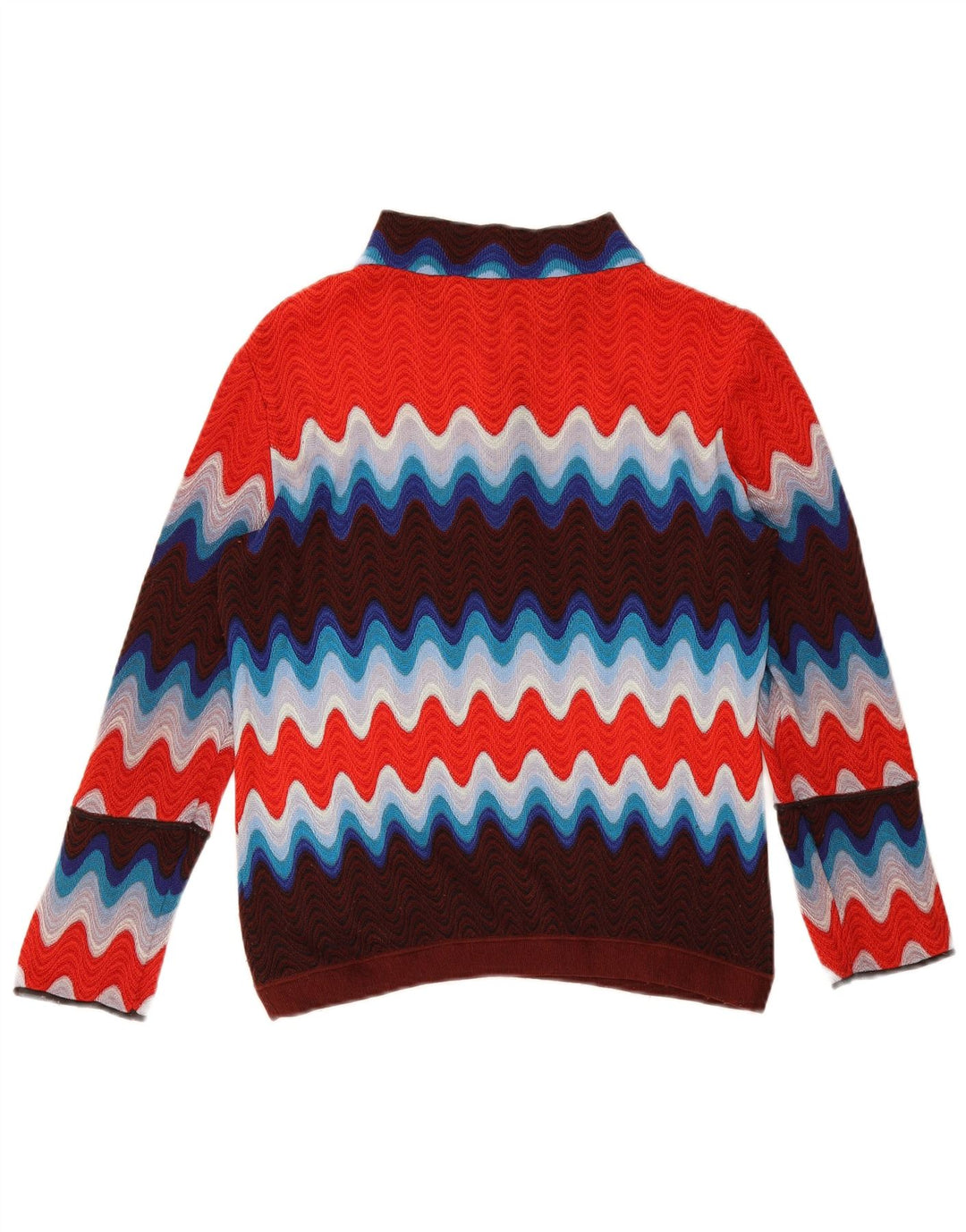 Pulover vintage pentru femei cu gât cu nasturi UK 12 mediu multicolor