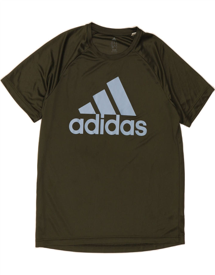 ADIDAS Mens Climalite Graphic T-Shirt Top Medium Khaki Polyester Vintage Adidas and Second-Hand Adidas from Messina Hembry 