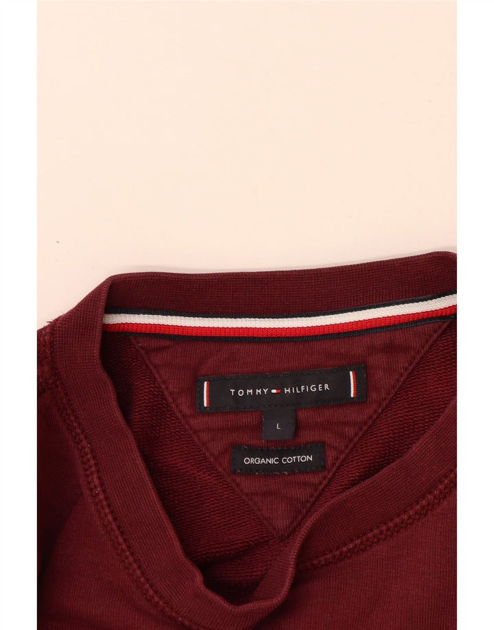 TOMMY HILFIGER Hanorac grafic pentru bărbați Pulover mare din bumbac burgundy