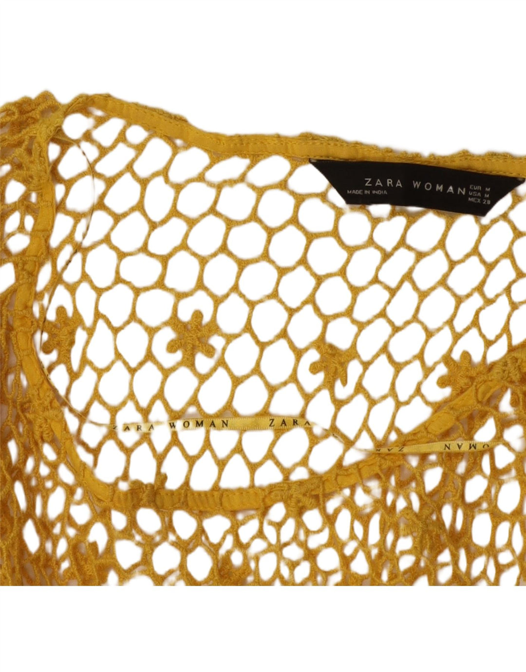 Top cu mâneci 3/4 pentru femei See Through Crochet UK 14 Galben mediu