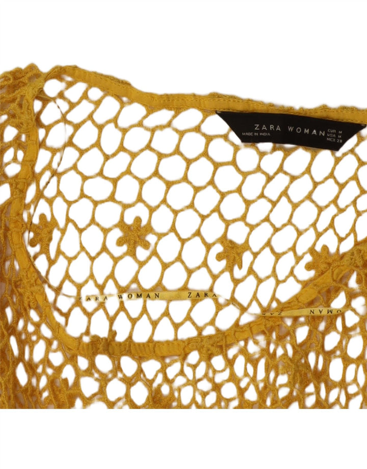 Top cu mâneci 3/4 pentru femei See Through Crochet UK 14 Galben mediu