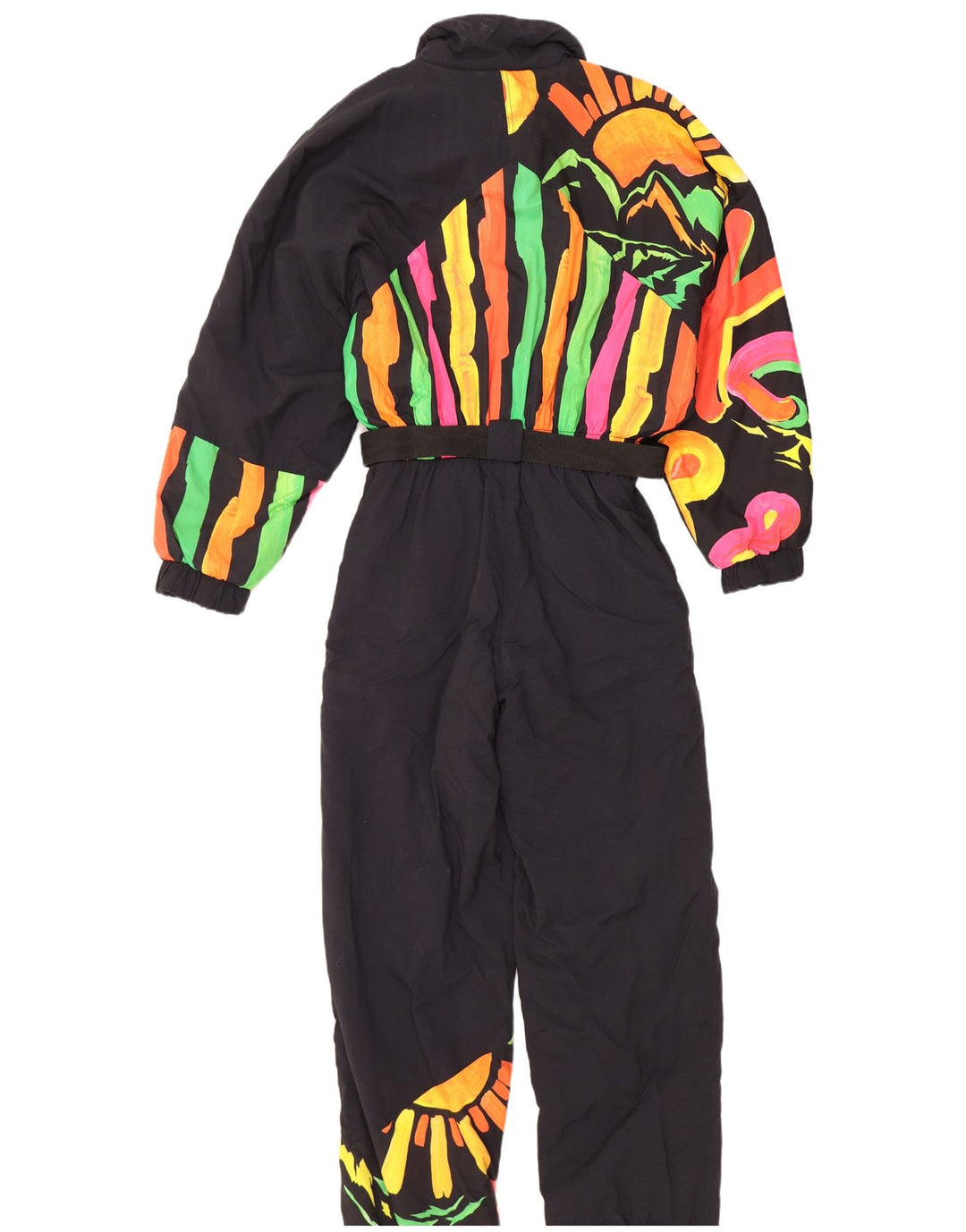 Salopetă de schi vintage pentru femei, cu model abstract, UK 12 Poliamidă neagră medie