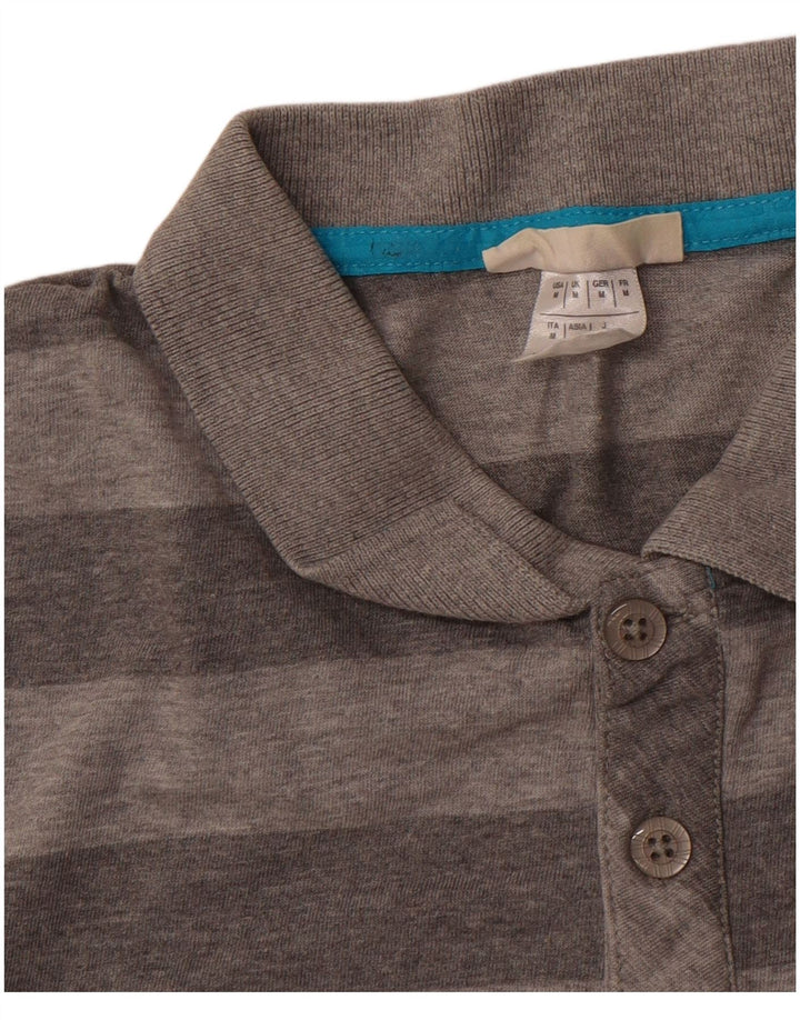REEBOK Mens Polo Shirt Medium Grey Striped Cotton