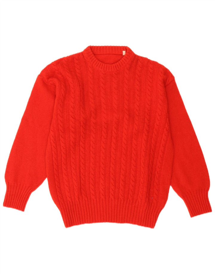 Pulover de damă vintage supradimensionat cu gâtul turnat din lână roșie mică UK 10