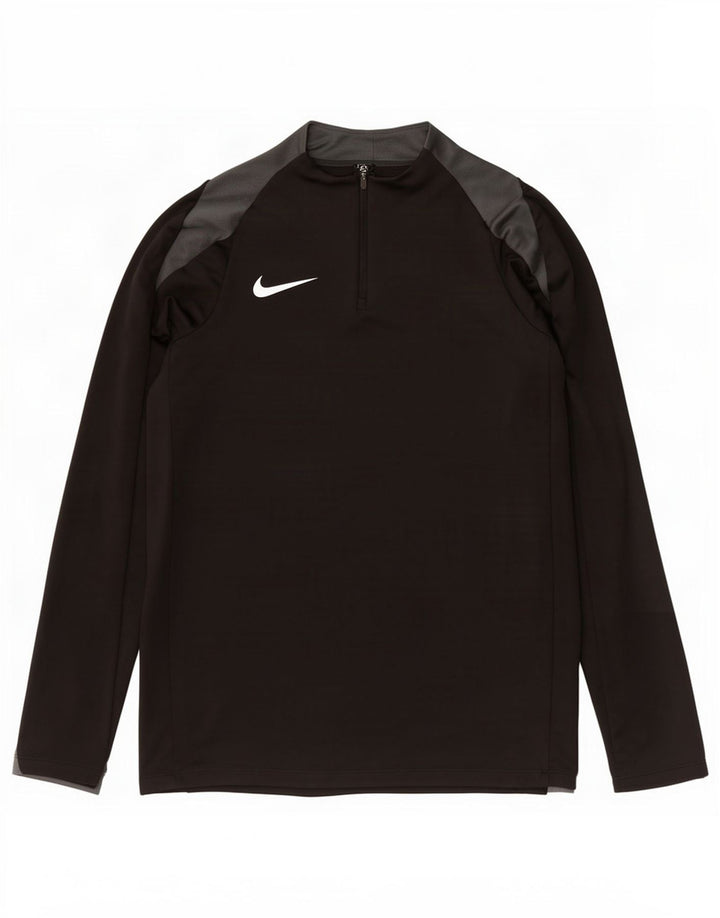 Top de trening pentru bărbați Dri Fit, cu fermoar și gât, din poliester negru
