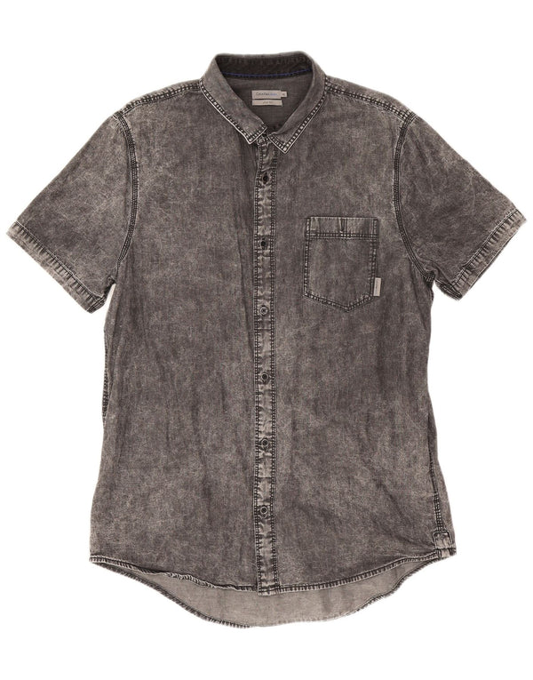 Cămașă Calvin Klein Jeans pentru bărbați, cu mânecă scurtă, slim fit, din denim, bumbac gri XL