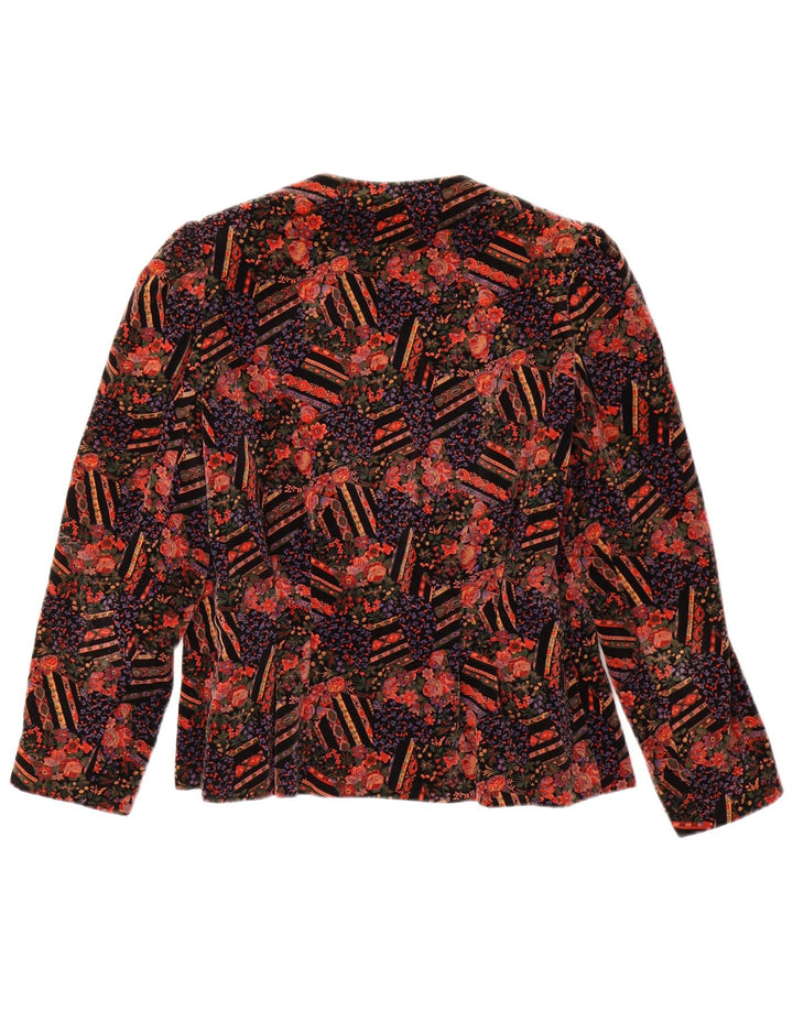 Jachetă pentru femei VINTAGE din catifea cu 1 nasture UK 14 Medium Roșu Floral