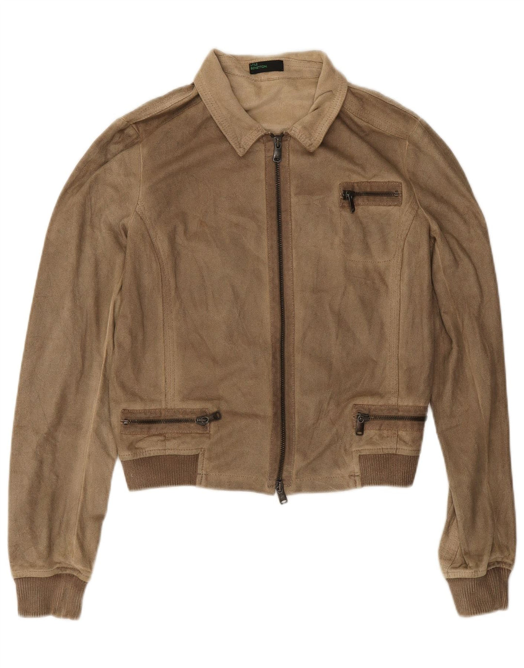 Jachetă Bomber Crop pentru femei Benetton IT 44 Poliester Bej Mediu