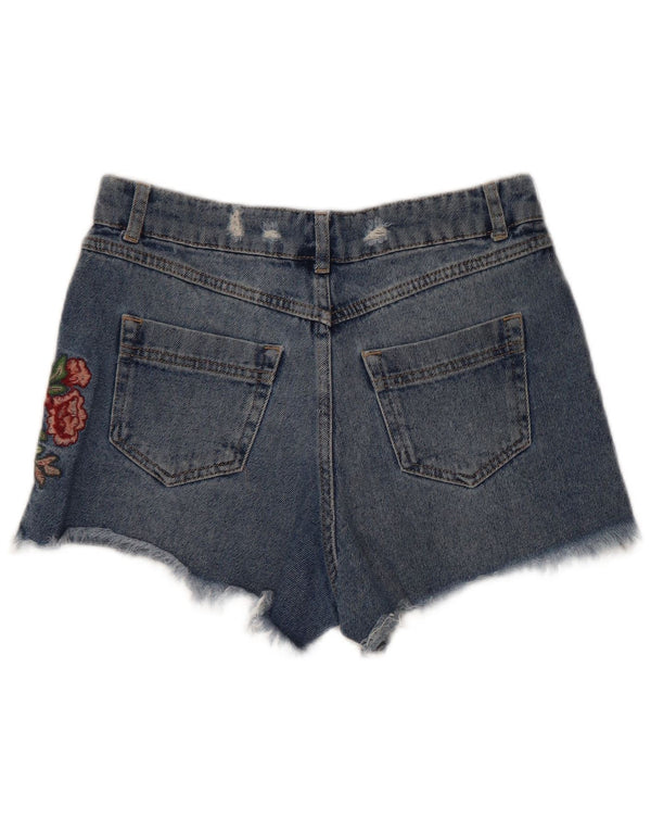 Pantaloni scurți din denim cu grafică învechit pentru femei Benetton W28 Medium Blue Floral