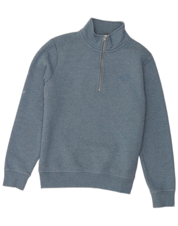 Superdry Mens Zip Neck Sweatshirt Jumper Small Blue Cotton