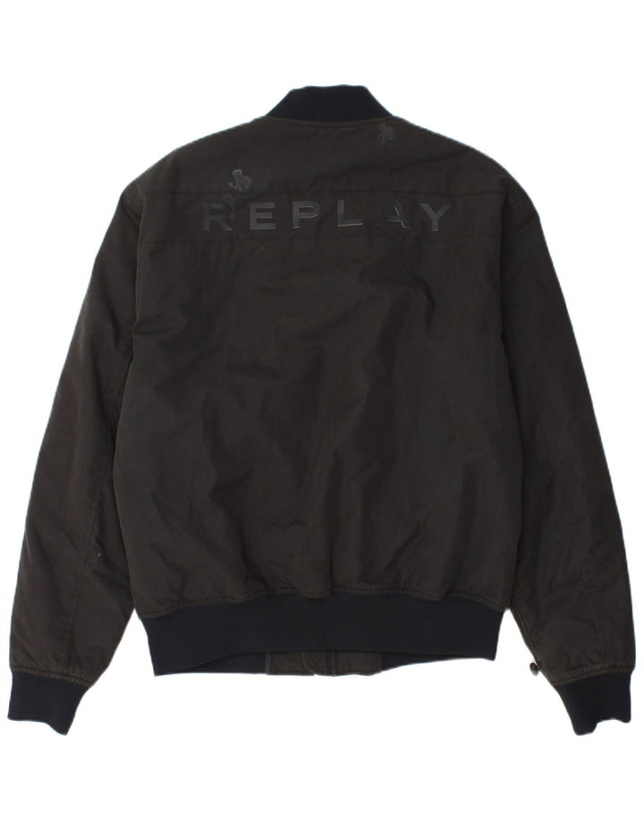 Jachetă bomber grafică pentru bărbați Replay UK 38, bumbac color bloc, gri mediu