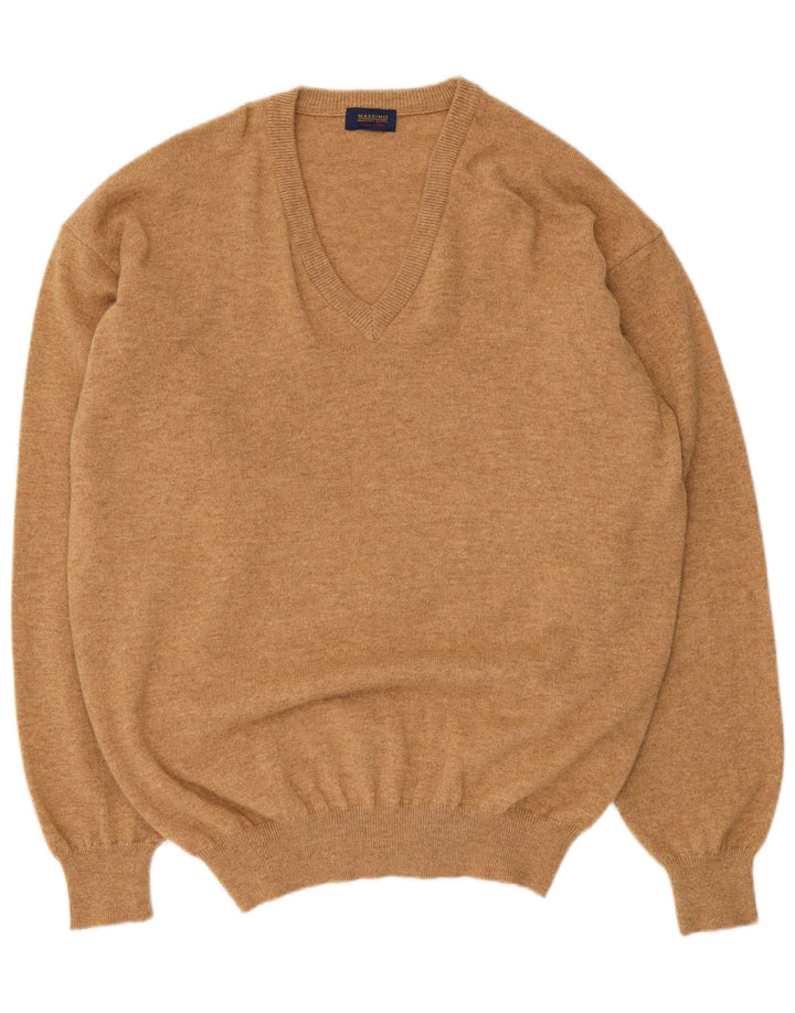 Massimo Dutti Pulover cu decolteu în V pentru bărbați XL Lână bej
