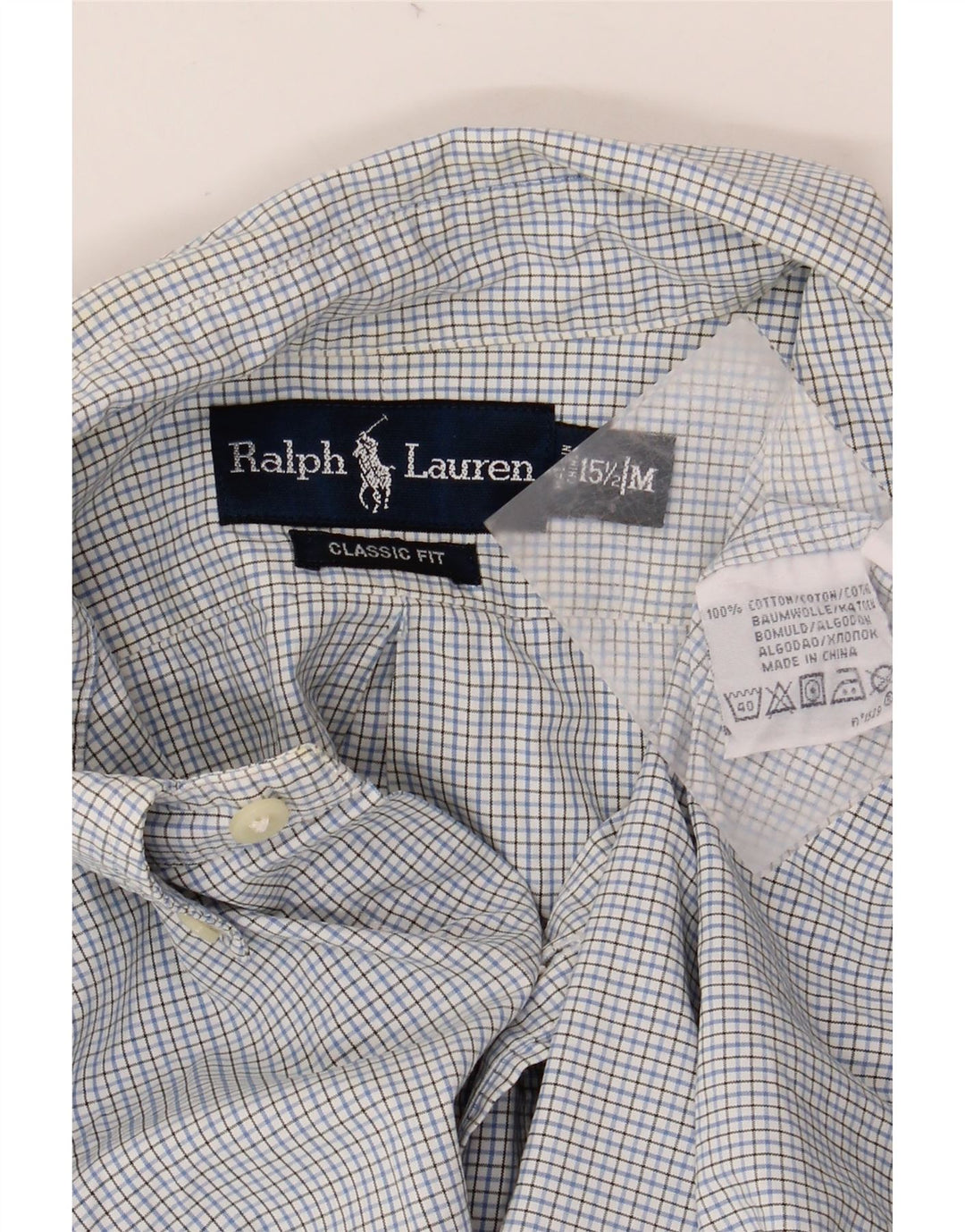 Cămașă pentru bărbați RALPH LAUREN Mărimea 15 1/2 Bumbac Vichy albastru mediu
