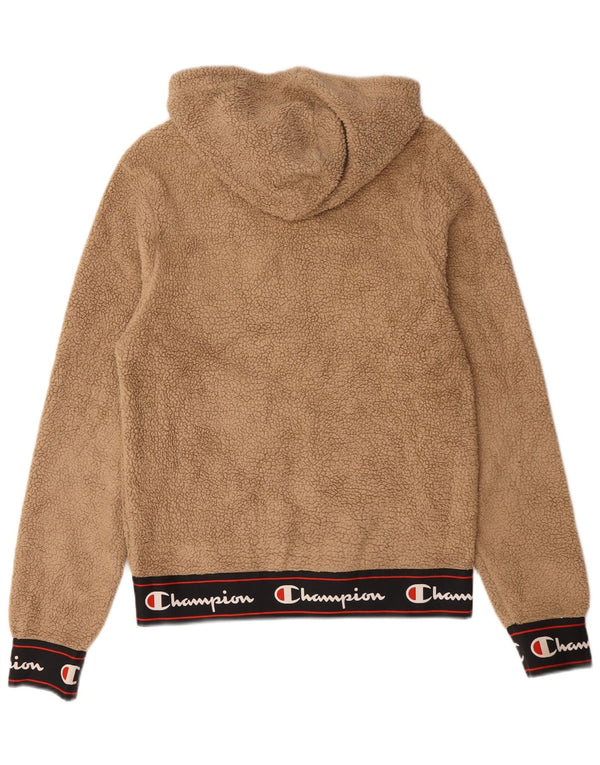 Pulover pentru bărbați Champion, fleece, cu glugă, cu fermoar, bej, color block