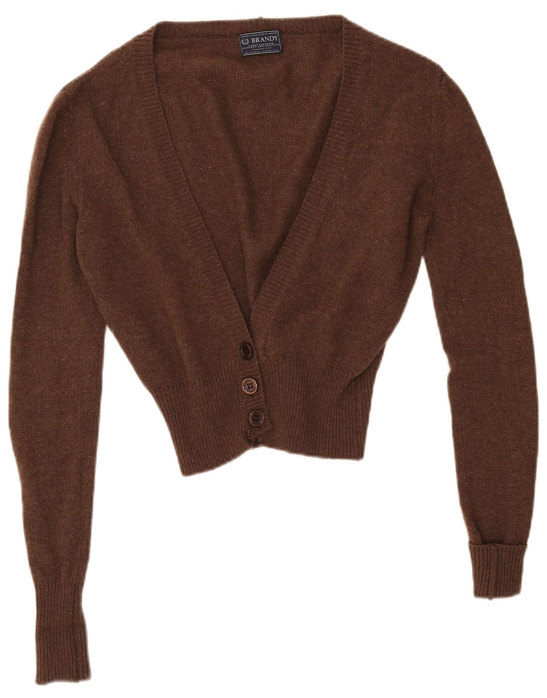 Pulover VINTAGE pentru femei Crop Cardigan UK 14 Medium Brown Lambswool