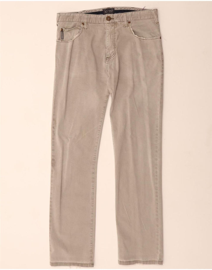 ARMANI Pantaloni Drepți Casual Bărbați L32 L30 Bumbac Gri