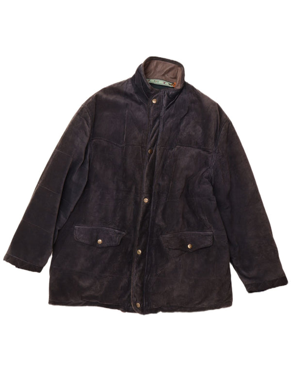 Jachetă vintage pentru bărbați din piele intoarsa IT 52 XL din piele albastru bleumarin