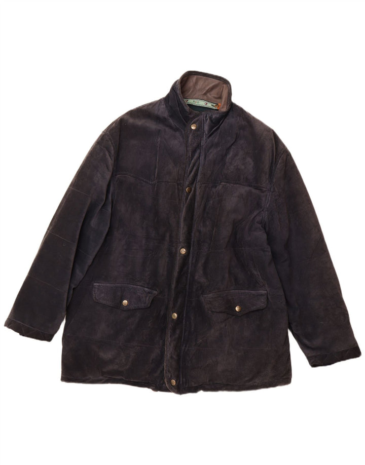 Jachetă vintage pentru bărbați din piele intoarsa IT 52 XL din piele albastru bleumarin