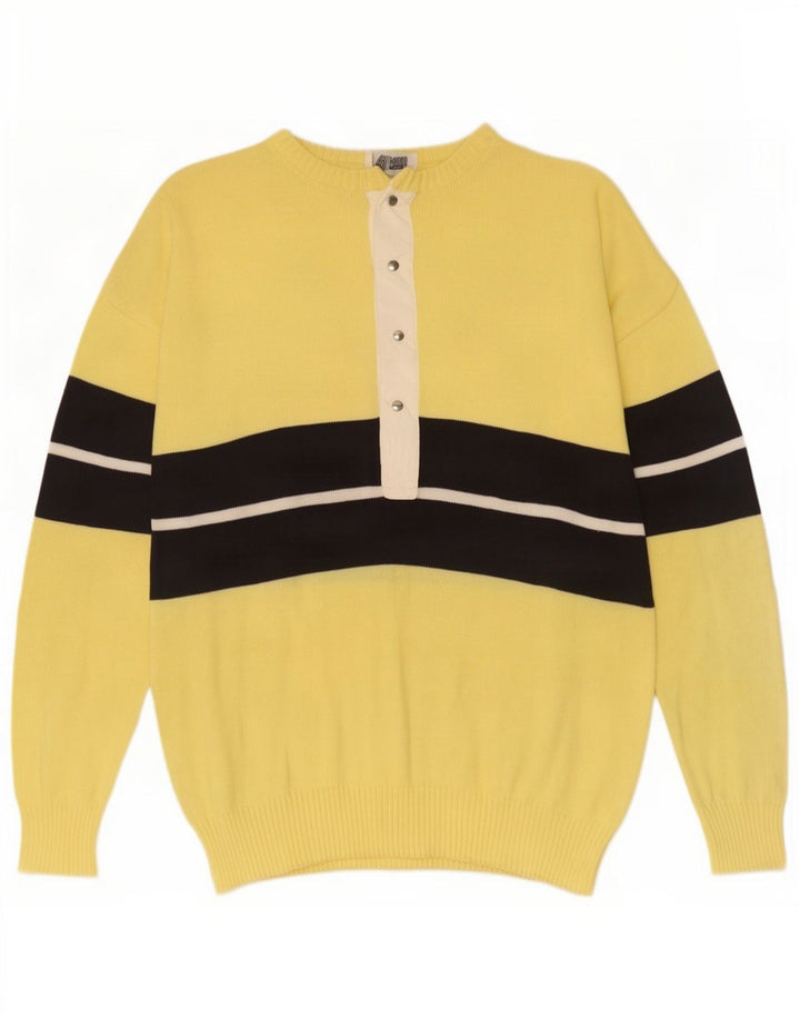 Pulover Vintage pentru bărbați, cu gât, cu nasturi, din bumbac color-block galben mediu