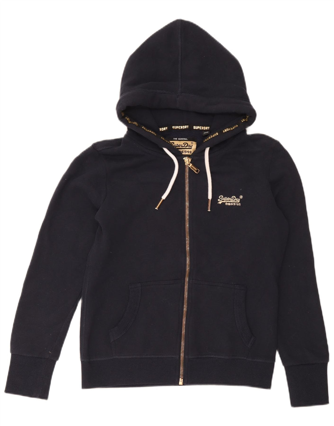Pulover Superdry pentru damă, cu grafic, cu fermoar, bumbac, albastru bleumarin, UK 12