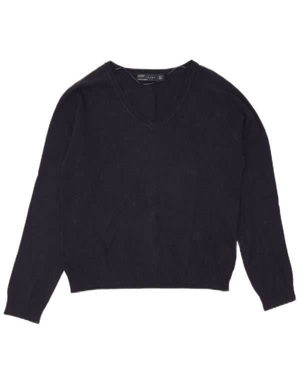 Pulover pentru femeie Zara cu decolteu în V UK 14 mare bumbac bleumarin
