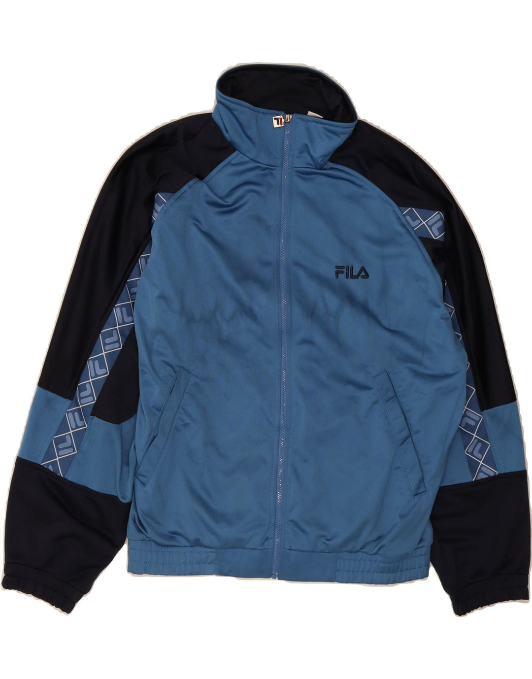 FILA Mens Loose Fit Tracksuit Top Jacket IT 46 Small Blue Colourblock Vintage Fila and Second-Hand Fila from Messina Hembry 