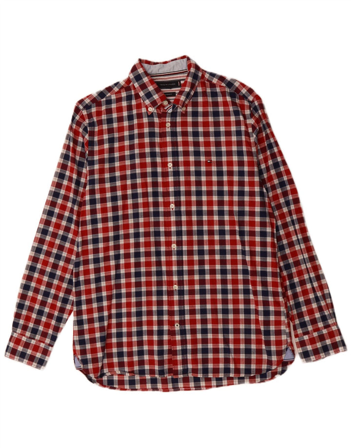 Cămașă TOMMY HILFIGER pentru bărbați, cu tăiere obișnuită, roșu mediu, bumbac