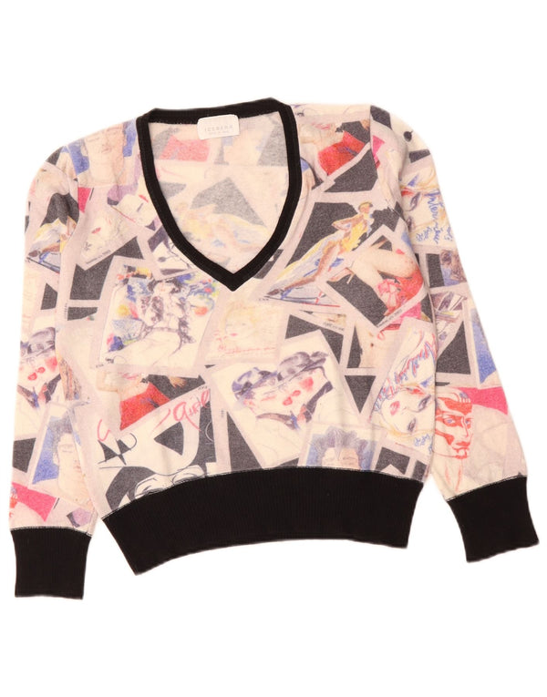 Pulover cu decolteu în V Iceberg pentru femei IT 46, mare, alb, color block