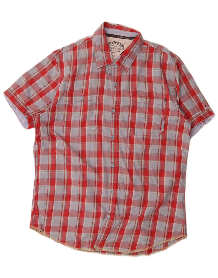 Cămașă cu mânecă scurtă pentru bărbați Tommy Hilfiger, bumbac cu carouri roșii mari