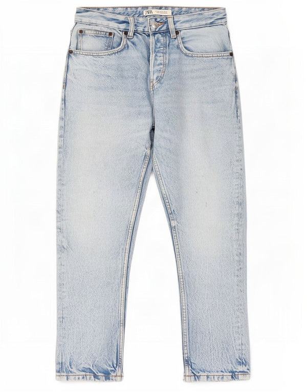 Blugi drepti distressed pentru femei Zara EU 36 XS W29 L26 Albastru