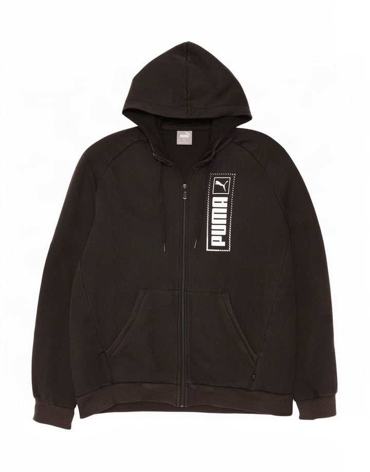 Pulover Puma Graphic Zip pentru bărbați, bumbac mediu negru