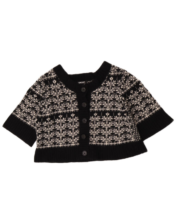 Dkny Pulover cardigan cu mânecă scurtă pentru femei UK 12 Medium Black Fair Isle