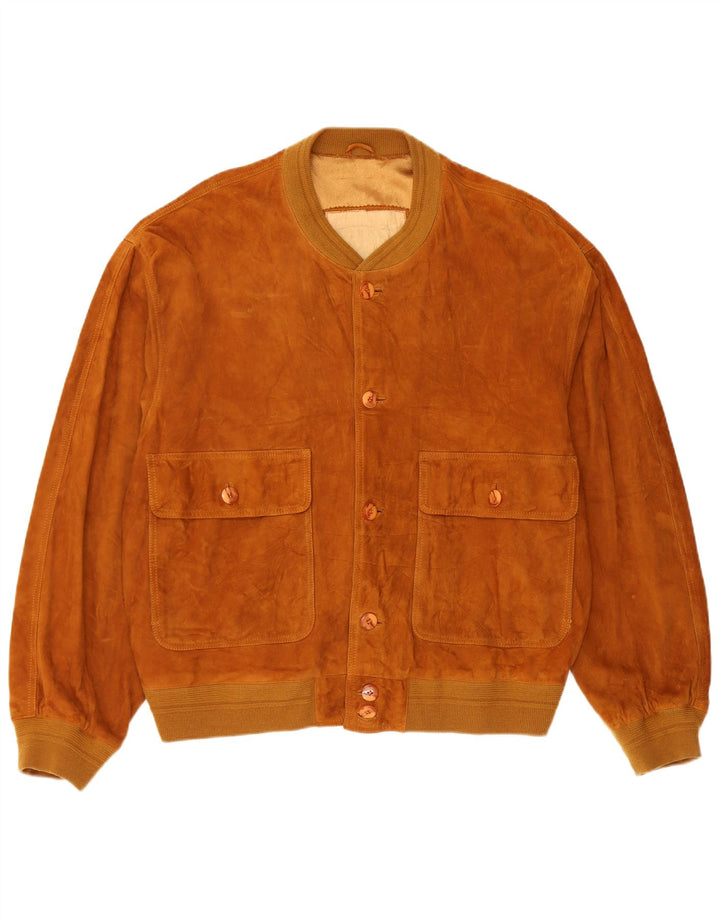 Bomber vintage pentru bărbați din piele intoarsa IT 52 mare maro din piele