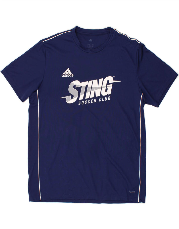 ADIDAS Mens Climalite Graphic T-Shirt Top Large Navy Blue Polyester Vintage Adidas and Second-Hand Adidas from Messina Hembry 