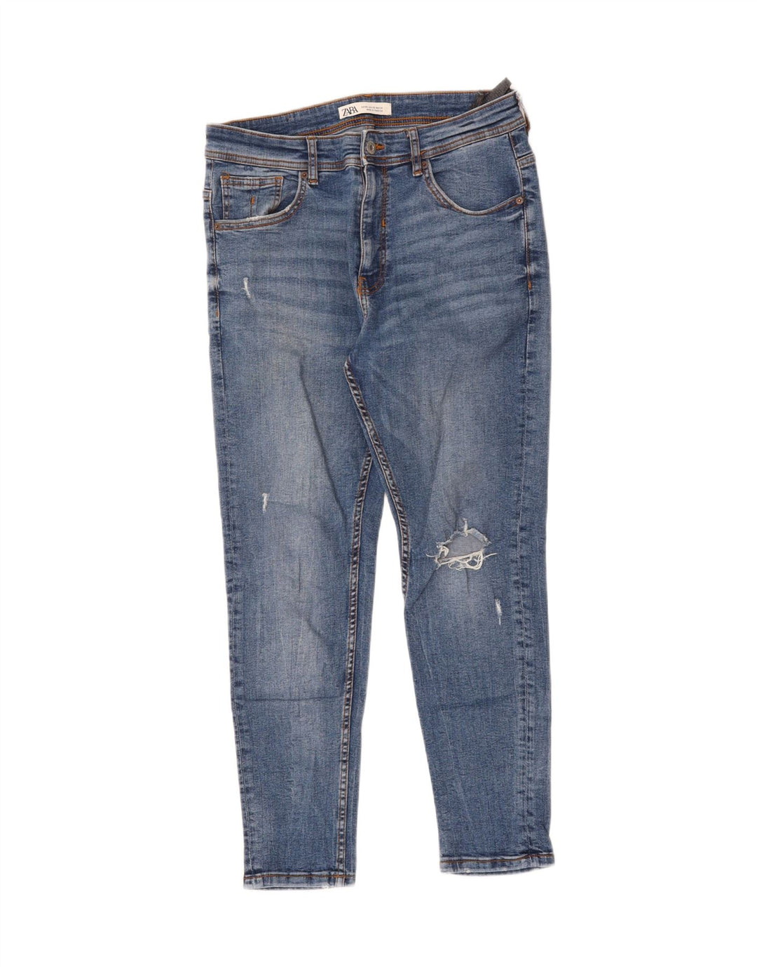 ZARA Mens Distressed Slim Jeans W32 L27 Blue Cotton Vintage Zara and Second-Hand Zara from Messina Hembry 