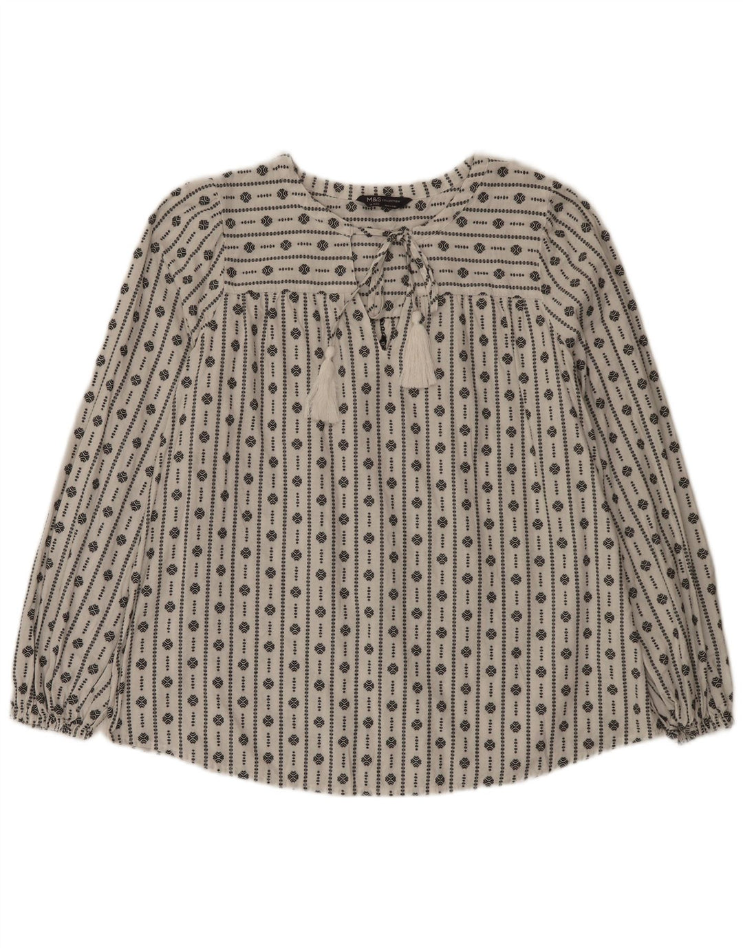 Bluză pentru femei Marks & Spencer, UK 16, mare, alb, geometric din bumbac