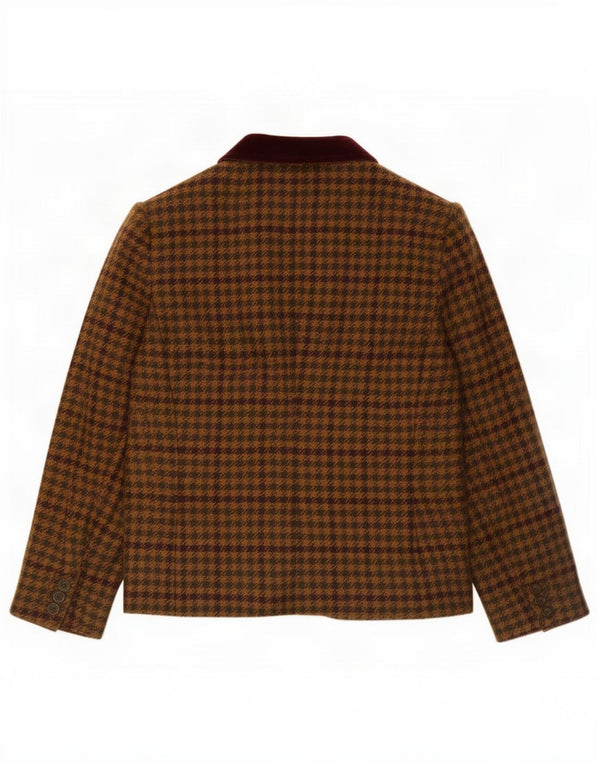 Blazer Vintage pentru femei cu 1 nasture UK 14 Lână mare maro Houndstooth