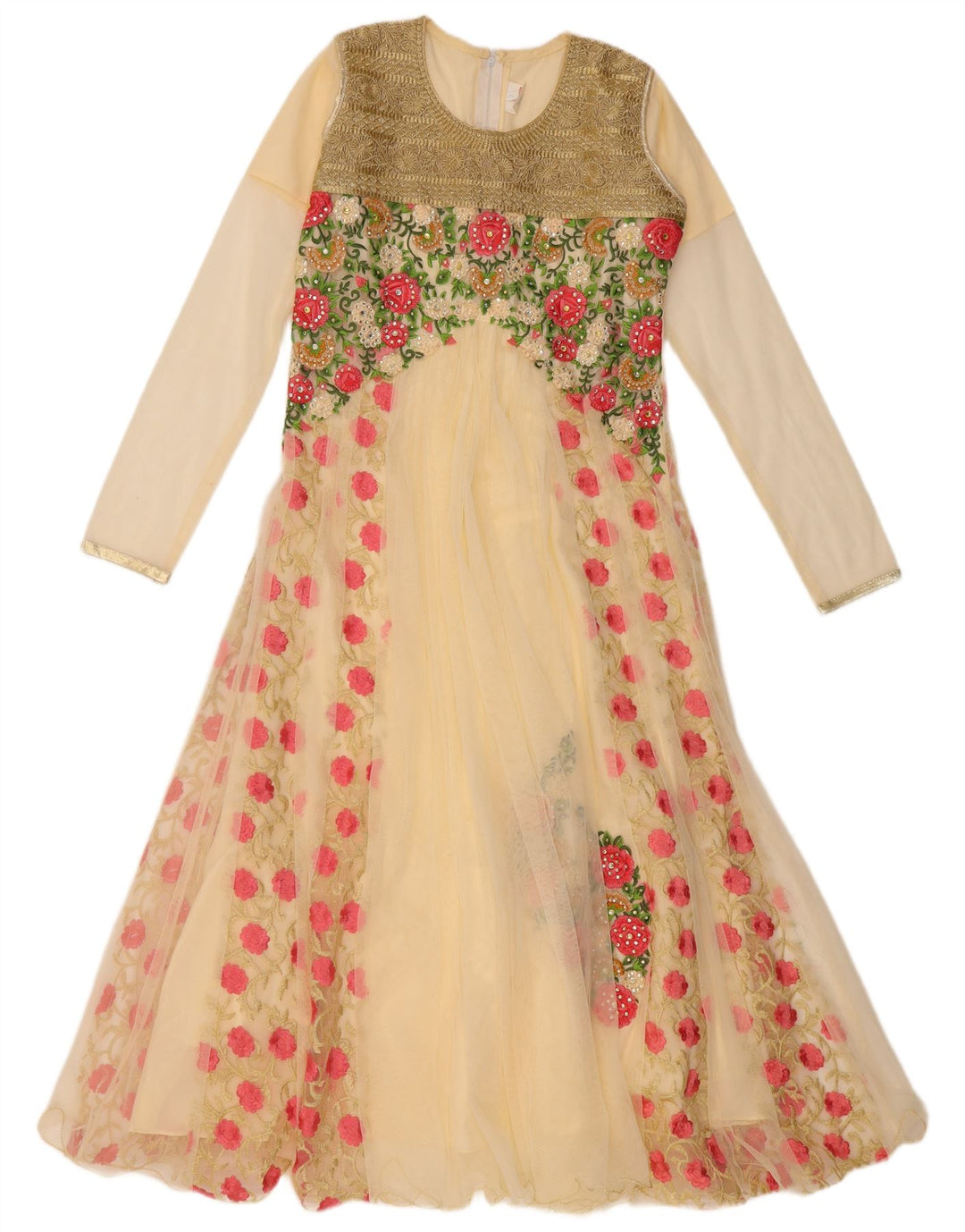 VINTAGE Rochie A-Line cu mânecă lungă pentru femei US 6 Medium Bej Floral