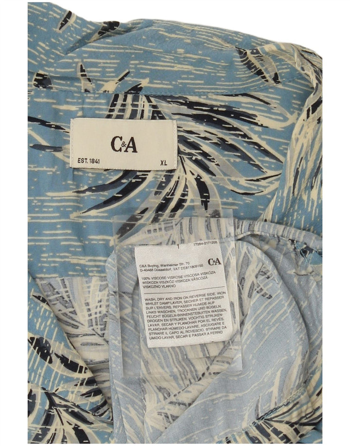 C&A Mens Short Sleeve Shirt XL Blue Floral Viscose