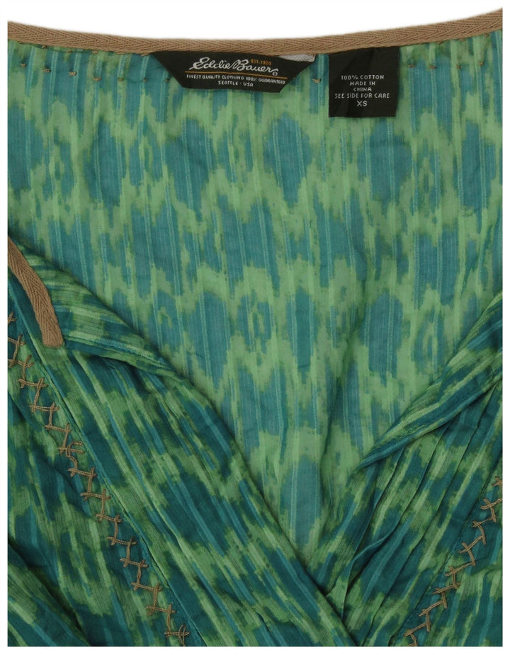 Eddie Bauer Top cu tunică cu mâneci 3/4 pentru femei UK 6 XS Verde Ikat Bumbac