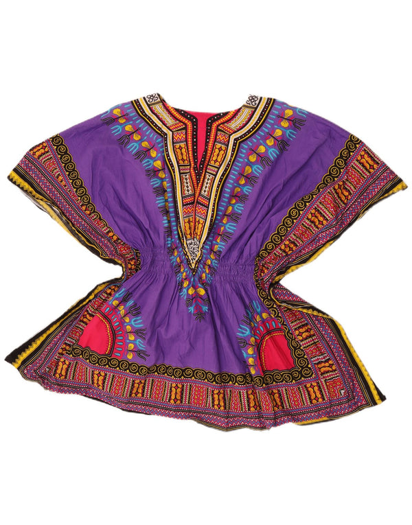 Bluză de plajă vintage pentru femei, mărime unica, bumbac geometric violet